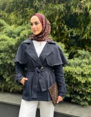 pelerinli jean trençkot