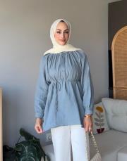 kuşaklı müslin gömlek