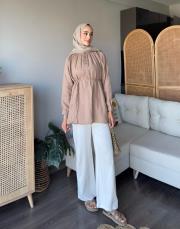 kuşaklı müslin gömlek