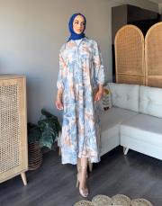 mavi palmiyeli elbise