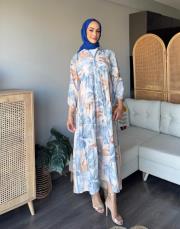 mavi palmiyeli elbise 2