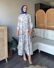 mavi palmiyeli elbise 3