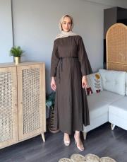 kemerli keten elbise