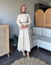 kemerli keten elbise 2