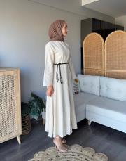 kemerli keten elbise 3