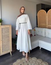 kemerli keten elbise