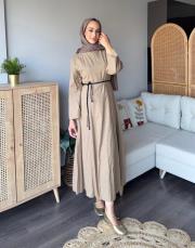 kemerli keten elbise 2