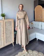 kemerli keten elbise 3