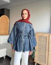 taşlı jean gömlek