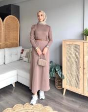 düğmeli merserize elbise