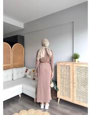 düğmeli merserize elbise 5